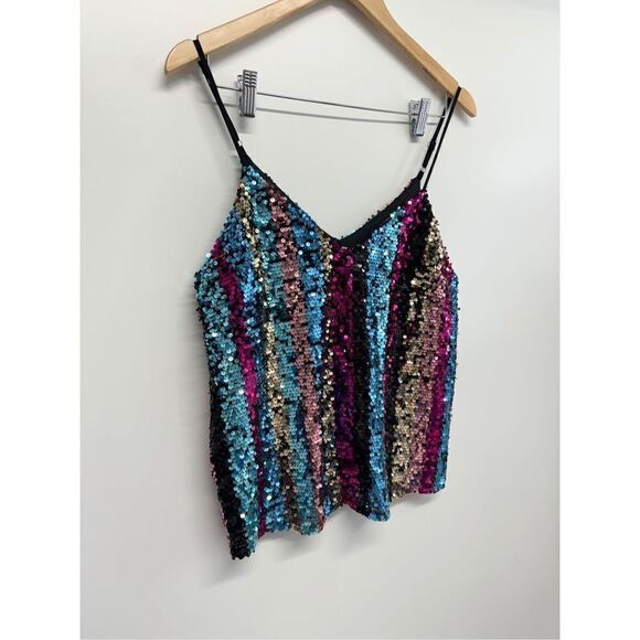 Francesca’s Sequin Cami Top Multicolor Medium V Neck NEW - Picture 3 of 9